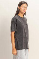 Black Vintage Wash Raw Edge Pocket T-Shirt