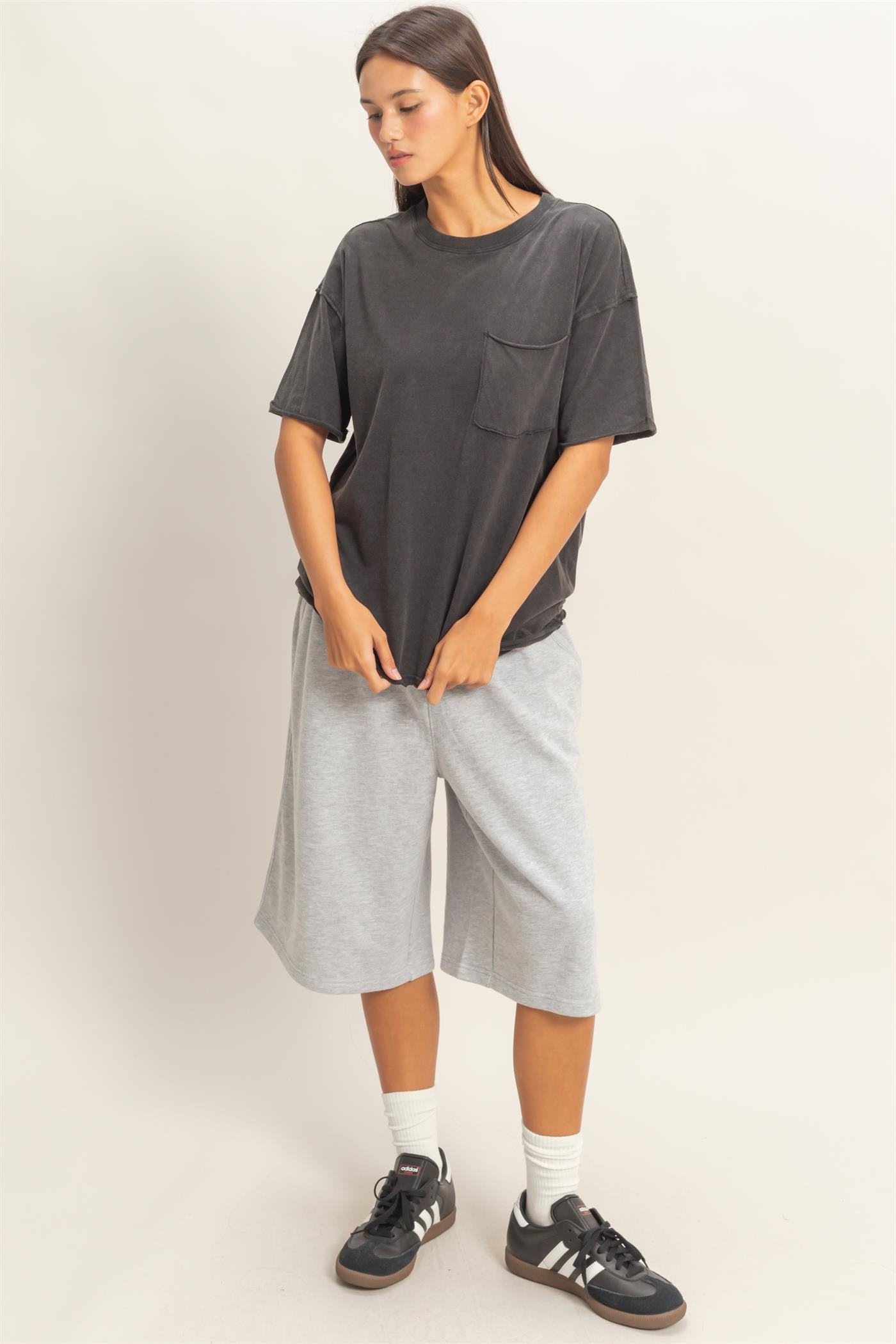 Black Vintage Wash Raw Edge Pocket T-Shirt