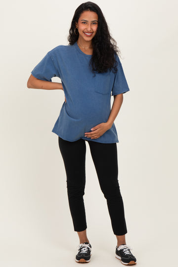 Light Navy Vintage Wash Raw Edge Pocket Maternity T-Shirt