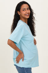 Light Blue Vintage Wash Raw Edge Pocket Maternity T-Shirt