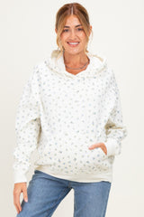 Blue Floral French Terry Maternity Hoodie