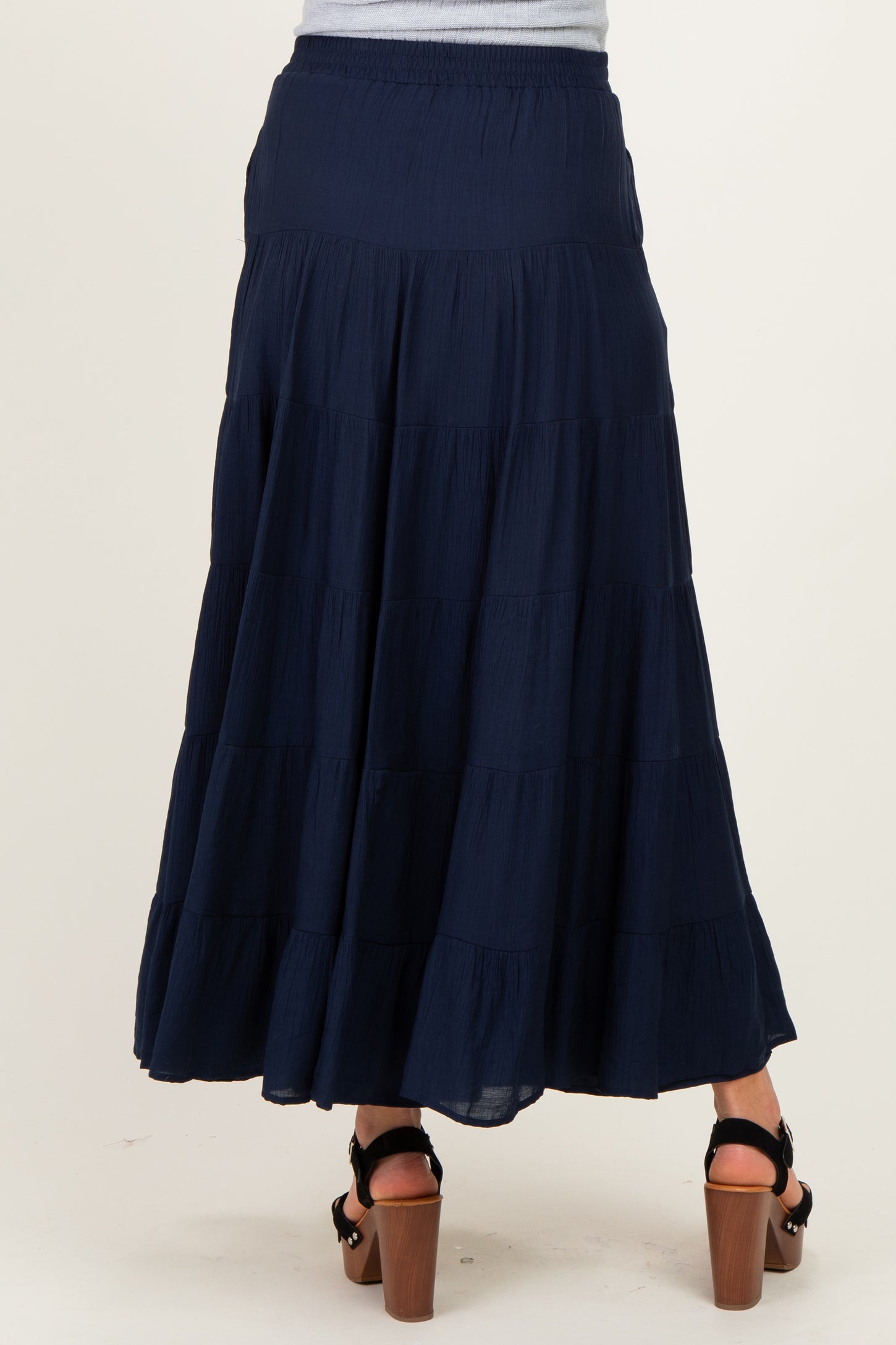 Navy Tiered Maternity Maxi Skirt