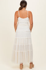 Ivory Textured Tiered Lace Trim Maternity Maxi Dress