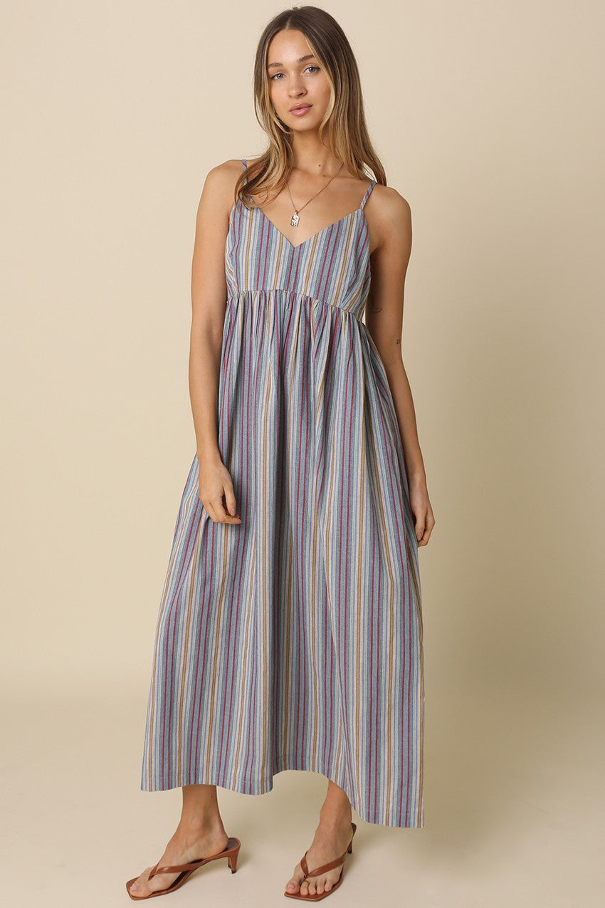 Multicolor Striped Sleeveless Maternity Maxi Dress