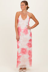 Pink Floral Crisscross Back Maternity Maxi Dress