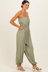 Olive Crinkled Tube Balloon Jumpsuit