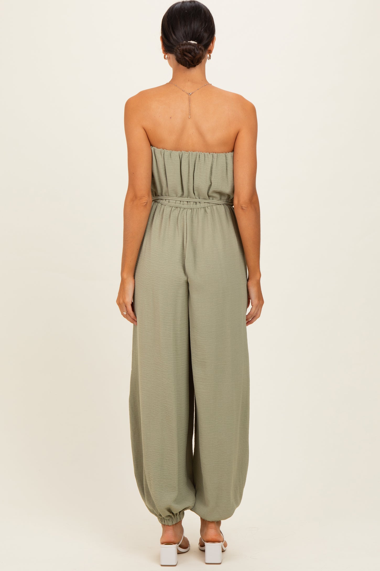 Olive Crinkled Tube Balloon Jumpsuit