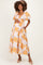 Peach Floral Print Square Neck BubbleSleeve Maternity Midi Dress