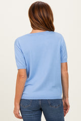 Blue Crew Neck Solid Sweater