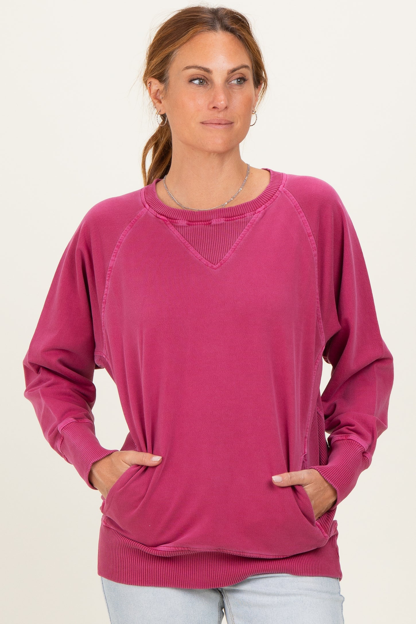 Burgundy Pigment Dyed French Terry Maternity Pullover