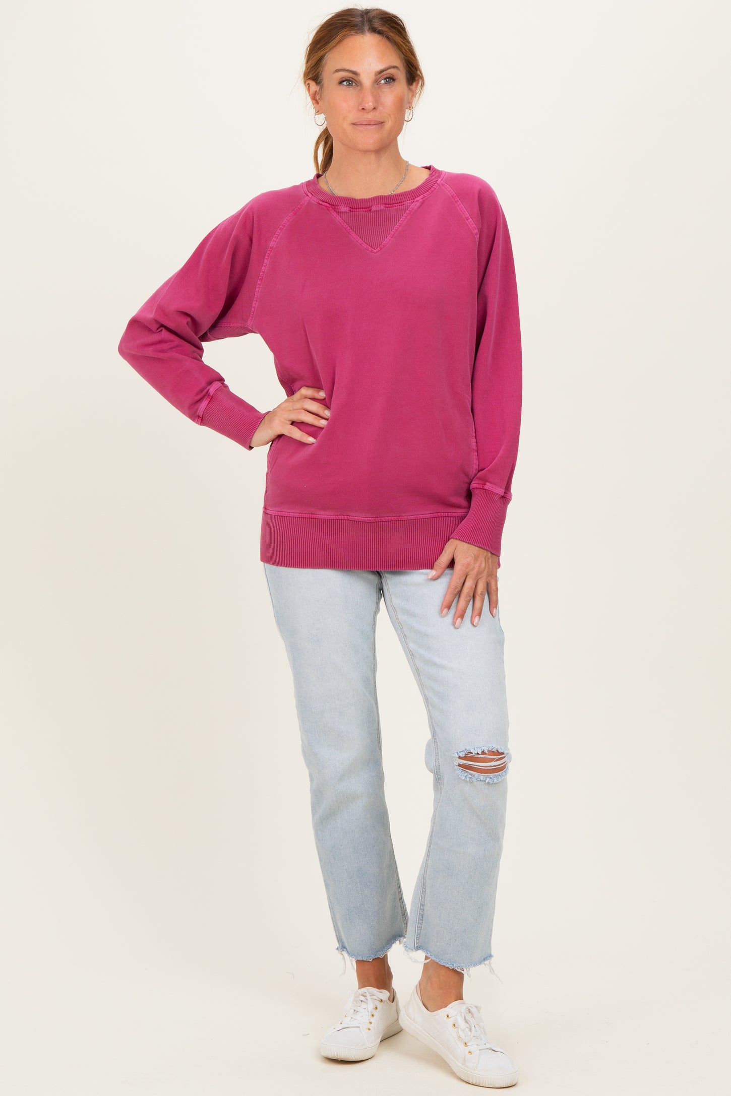 Burgundy Pigment Dyed French Terry Pullover