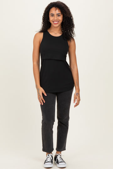 Black Sleeveless Nursing Tank Top