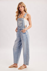 Light Wash Denim Barrel Overalls