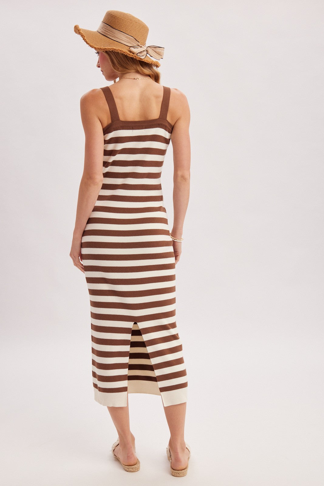 Coco Striped Square Neck Sleeveless Knit Midi Dress