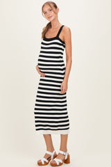 Black Striped Square Neck Sleeveless Knit Maternity Midi Dress