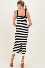 Black Striped Square Neck Sleeveless Knit Maternity Midi Dress