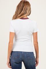 White Ribbed Crewneck Maternity Tee With Contrast Trim