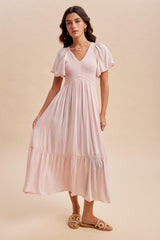 Light Pink Smocked Maternity Midi Dress