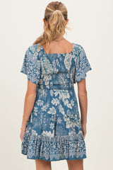 Green Short Sleeve Floral Smocked Bodice Maternity Dress