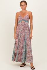 Multi V Neck Twist Front Cut Out Maxi Dress