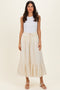 Light Yellow Print Lace Trim Midi Skirt