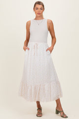 Ivory Print Lace Trim Maternity Midi Skirt