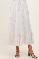 Ivory Print Lace Trim Maternity Midi Skirt