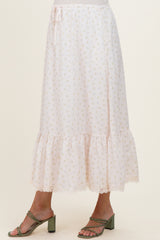 Ivory Print Lace Trim Maternity Midi Skirt