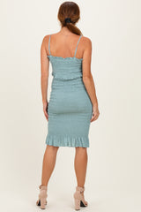 Light Blue Smocked Ruffle Hem Dress