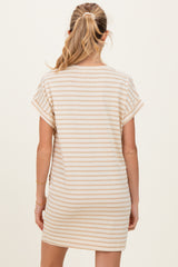 Taupe Striped Maternity T-Shirt Mini Dress