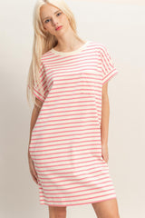 Pink Striped Maternity T-Shirt Mini Dress
