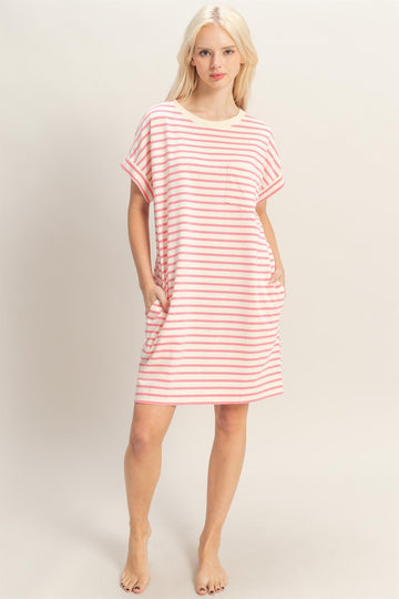 Pink Striped T-Shirt Mini Dress