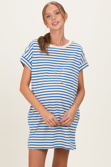 Blue Striped Maternity T-Shirt Mini Dress
