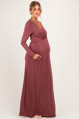 Burgundy Long Sleeve Maternity Nursing Maxi Dress