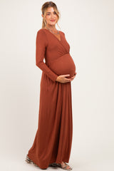 Rust Long Sleeve Maternity Nursing Maxi Dress