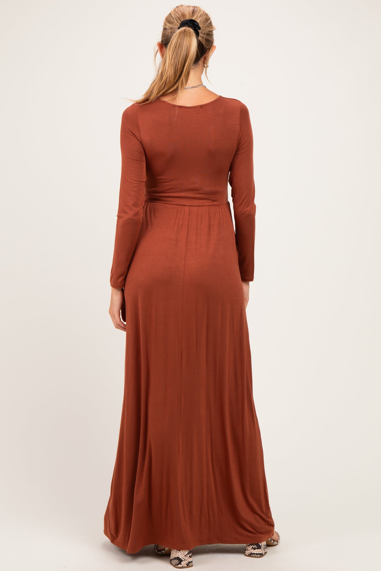 Rust Long Sleeve Maternity Nursing Maxi Dress