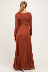 Rust Long Sleeve Maternity Nursing Maxi Dress