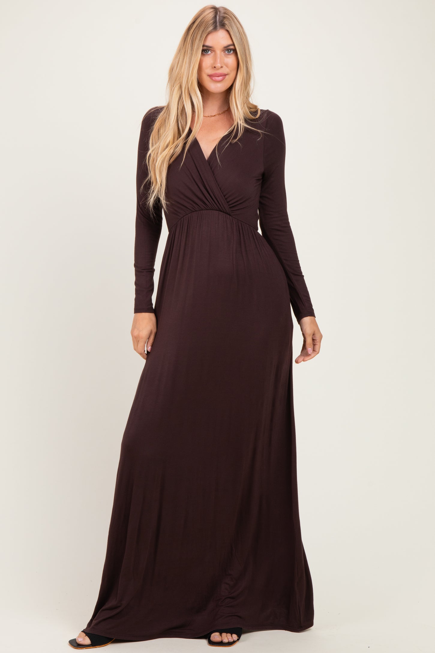 Brown Long Sleeve Maternity Nursing Maxi Dress