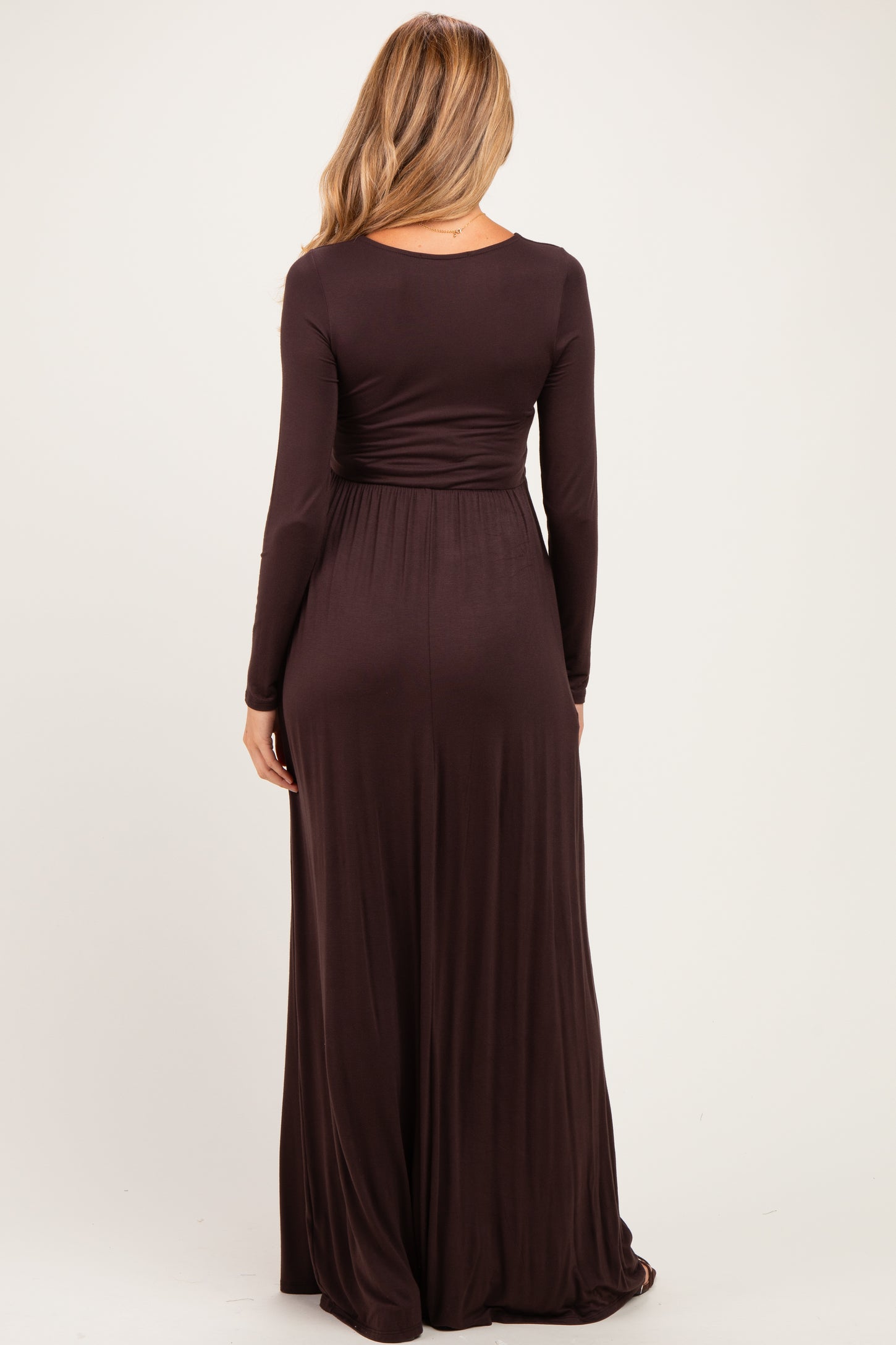 Brown Long Sleeve Maternity Nursing Maxi Dress