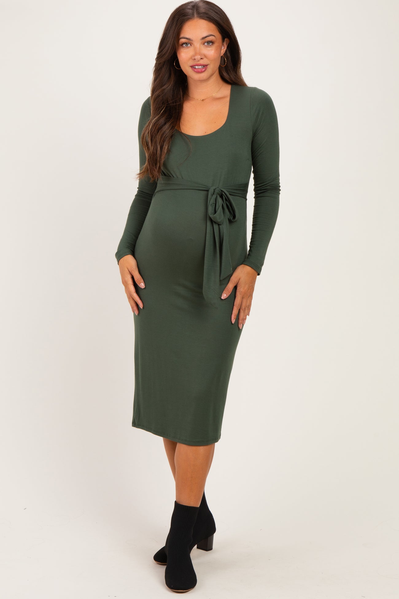 Olive Basic Square Neck Maternity Midi Dress