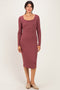 Burgundy Basic Square Neck Midi Dress