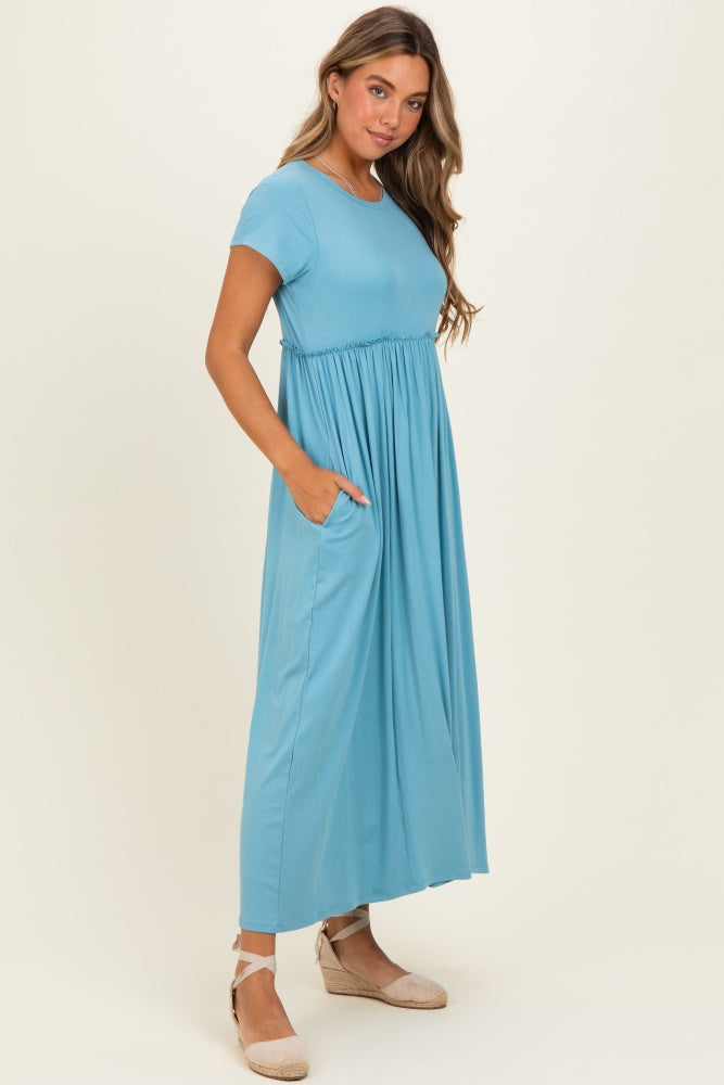 Capri Blue Ruffle Trim Maxi Dress