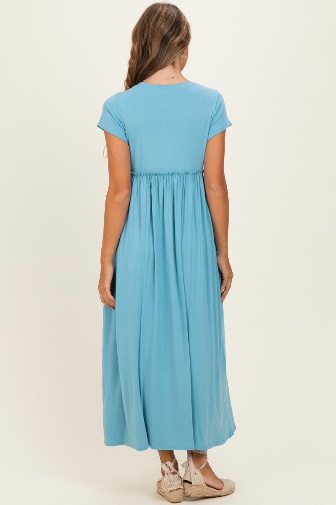 Capri Blue Ruffle Trim Maxi Dress