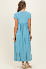 Capri Blue Ruffle Trim Maxi Dress