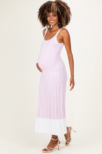Light Pink Ribbed Colorblock Sleeveless Maternity Maxi Dress