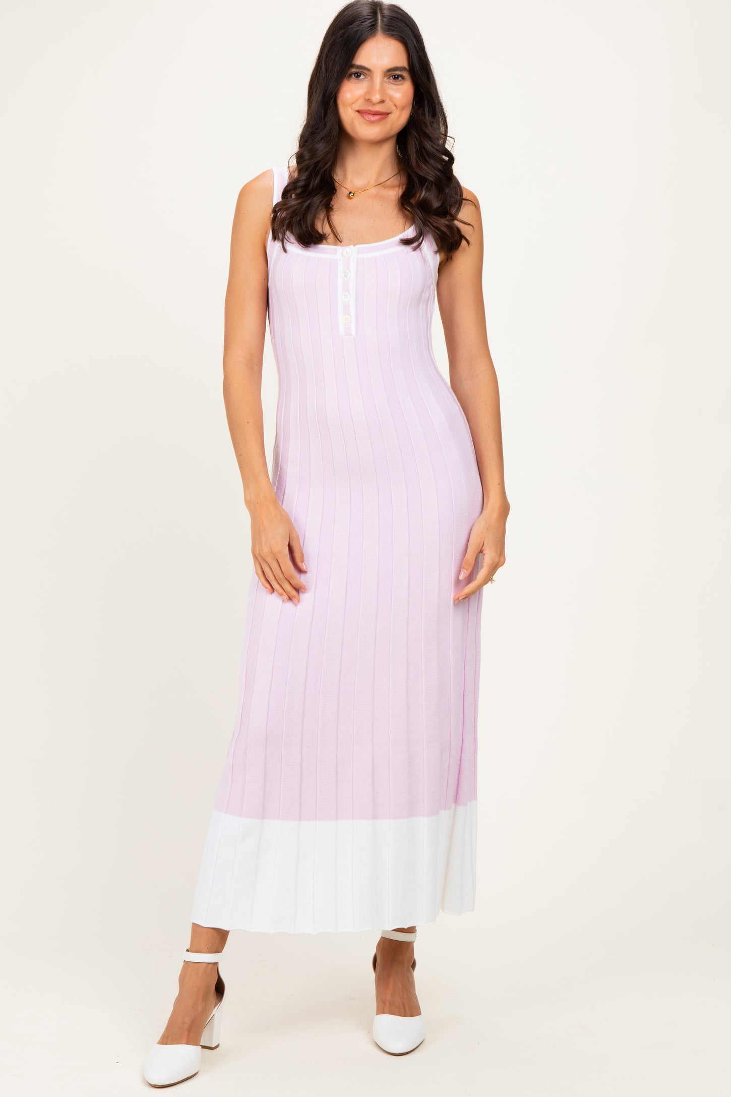 Light Pink Ribbed Colorblock Sleeveless Maternity Maxi Dress