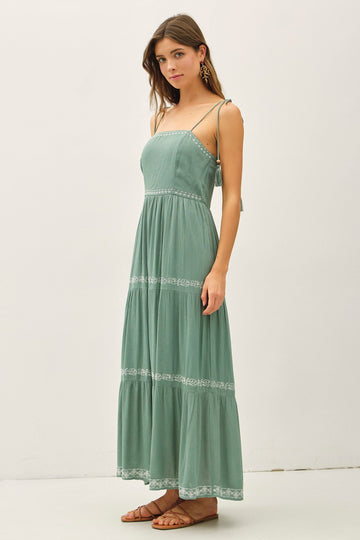 Jade Embroidered Tiered Maxi Dress
