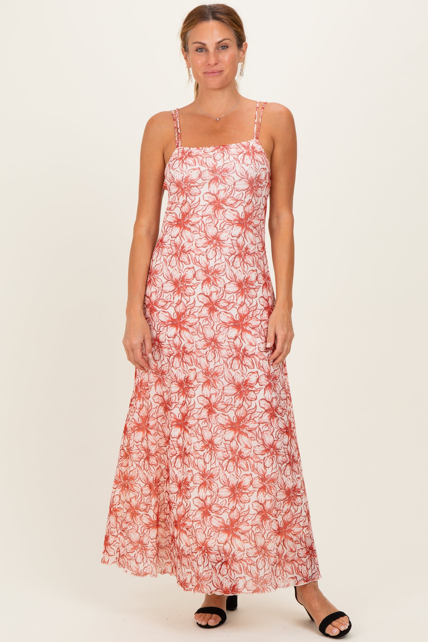 Red Floral Midi Dress