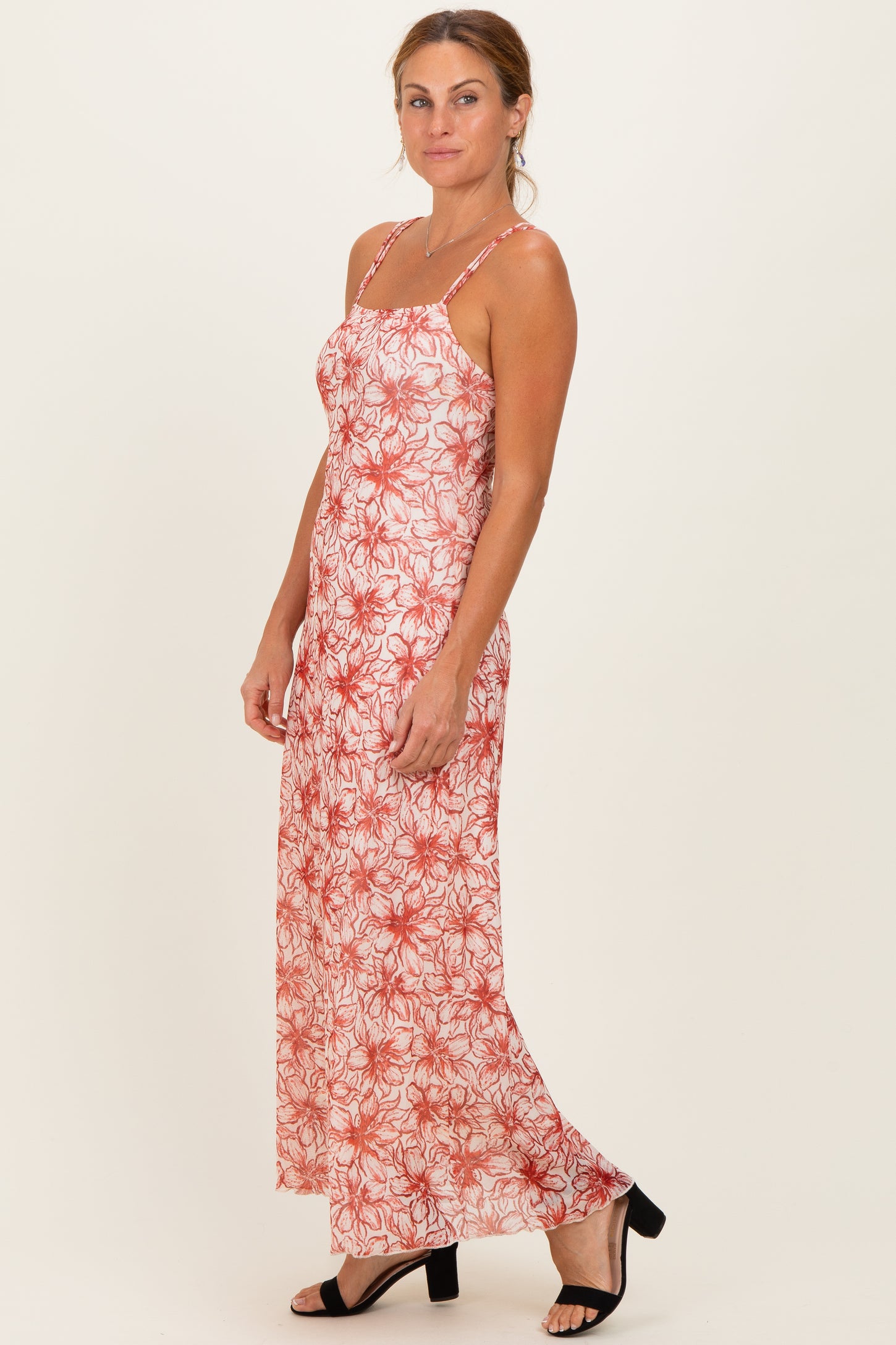 Red Floral Midi Dress