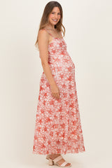 Red Floral Maternity Midi Dress